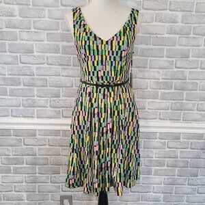 Calvin Klein Pastel Geometric Print A Line Fress Retro Style Womens 6 NEW $118